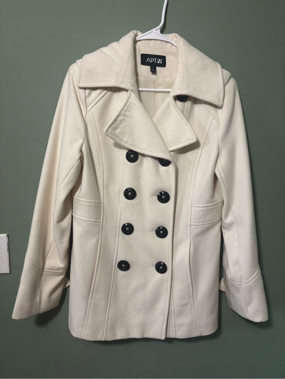 Apt. 9 Cream Double-Breasted Pea Coat with Black Buttons